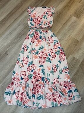 Lulu's Pink Floral Two-Piece Maxi Dress